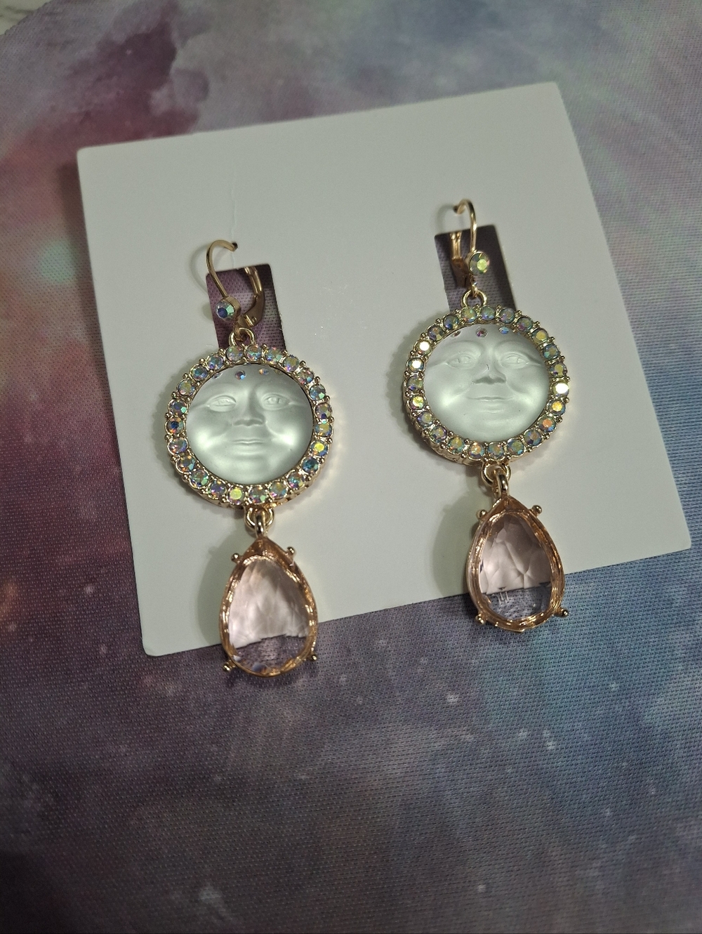 Kirks Folly Moon Face Crystal Drop Earrings